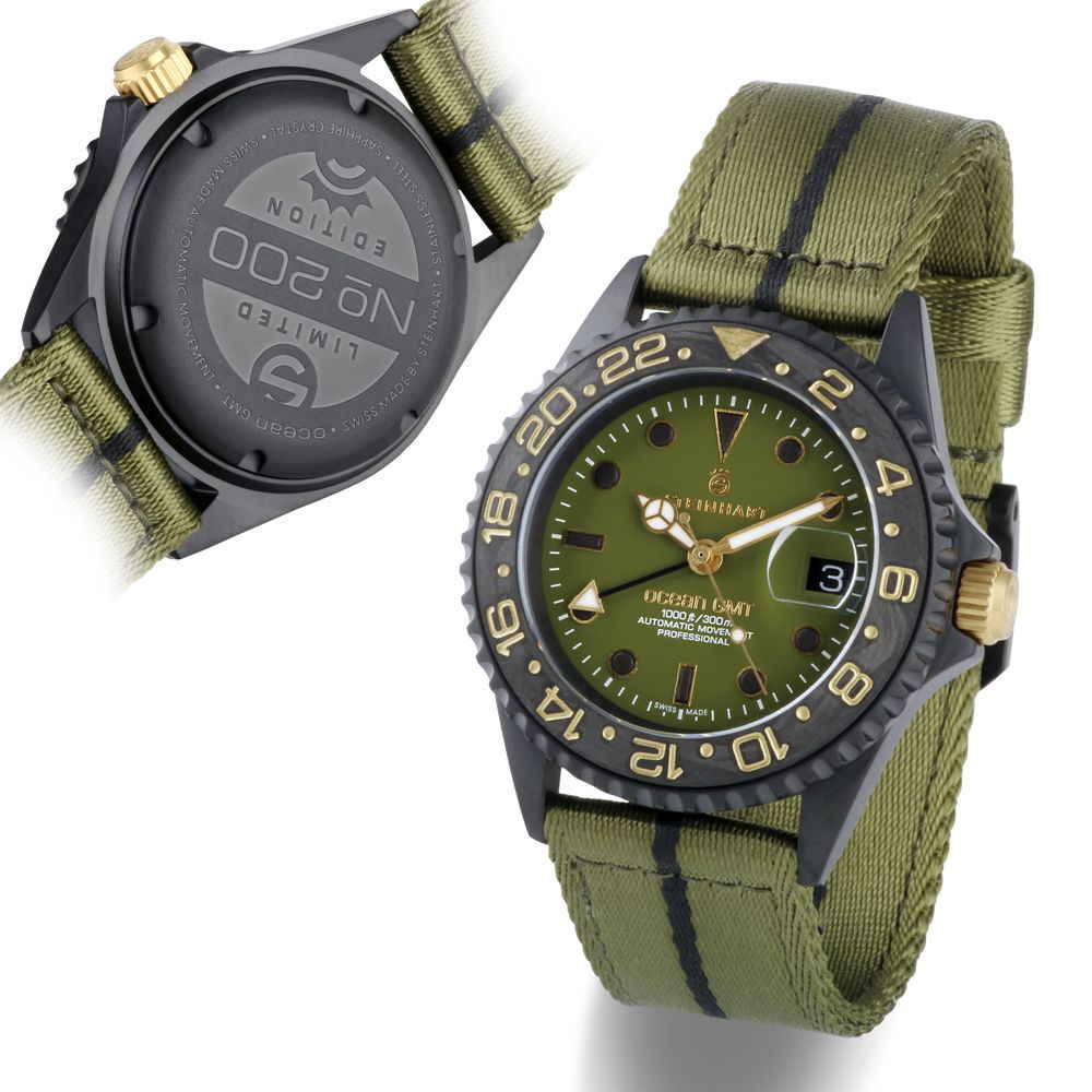 Steinhart / Ocean 39 GMT black MILITARY khaki Diver Watch / All / -